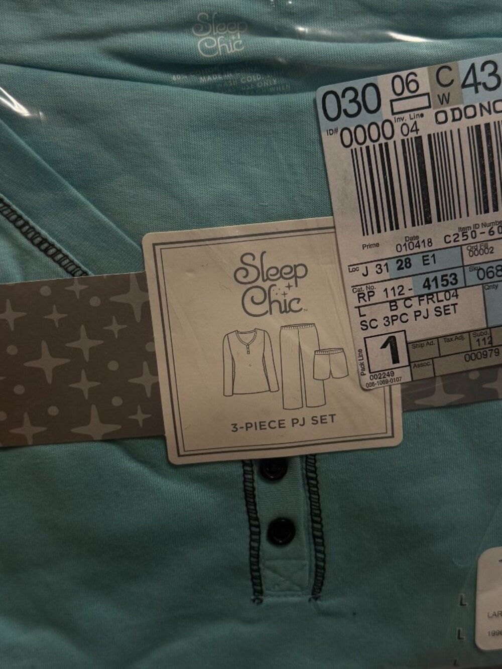 SLEEP CHIC 3 PIECE PJ SET BLUE/LIGHT BLUE TOP PLAID AND FAIRISLE BOTTOMS SZ L NW